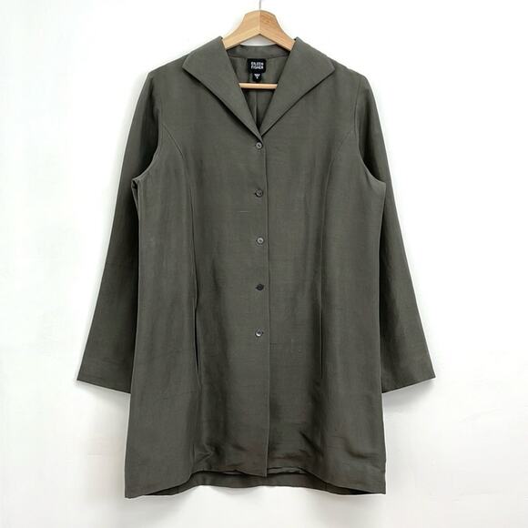 Eileen Fisher 100% Silk Long-Line Lightweight Blazer Jacket Artsy Neutral Small - Picture 1 of 11